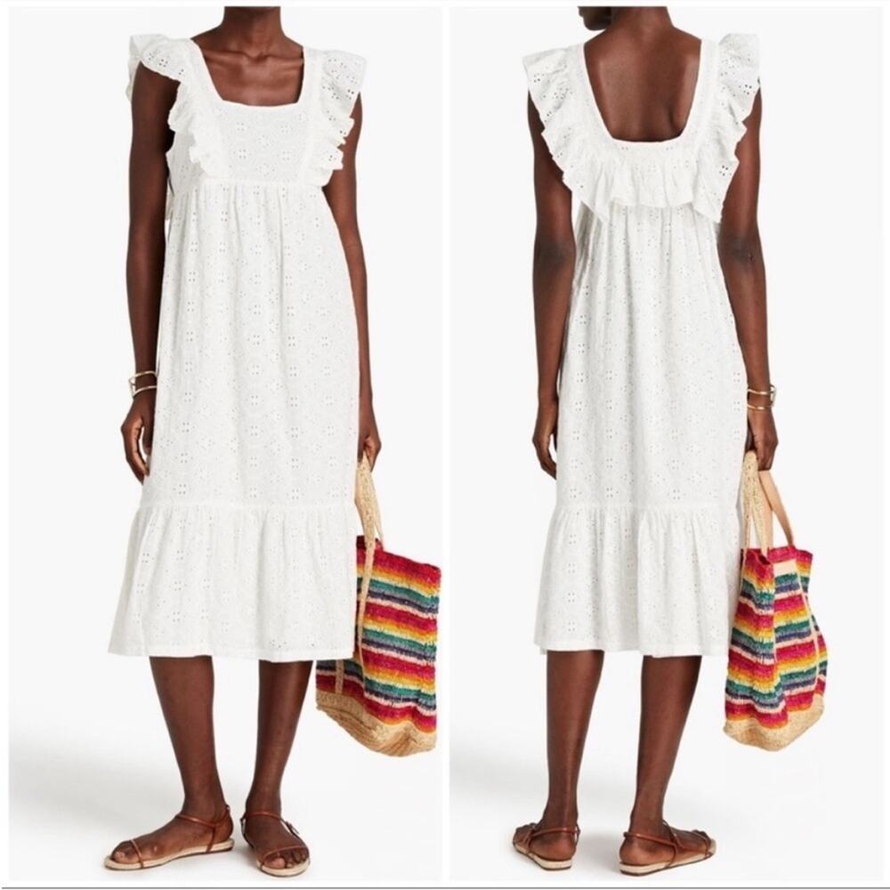 BA&SH Byrd Midi Dress White Eyelet Lace Ruffle Bridal graduation Summer medium